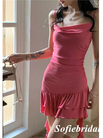 Sweety Pink Spaghetti Straps Mermaid Mini Dresses/ Homecoming Dresses, HD0236