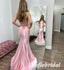 Sexy Pink Elastic Satin Lace Up Back Sleeveless Mermaid Long Prom Dresses, PD0993
