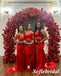 Mismatched Red Soft Satin Sleeveless Side Slit Mermaid Floor Length Bridesmaid Dresses, SFWG00592