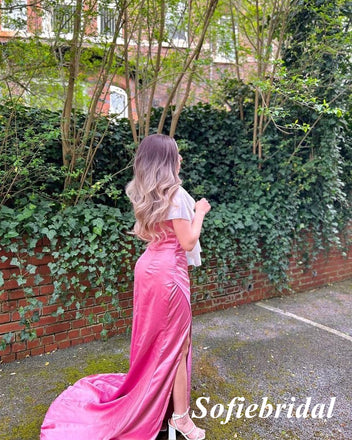 Sexy Soft Satin Spaghetti Straps V-Neck Sleeveless Side Slit Mermaid Floor Length Bridesmaid Dresses, SFWG00604