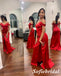 Mismatched Red Soft Satin Sleeveless Side Slit Mermaid Floor Length Bridesmaid Dresses, SFWG00592