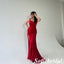 Sexy Red Soft Satin Spaghetti Straps Sleeveless Side Slit Mermaid Floor Length Bridesmaid Dresses With Train, SFWG00590