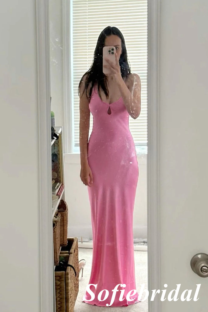 Sexy Soft Satin Spaghetti Straps Sleeveless Open Back Mermaid Maxi Prom Dress, PD01152