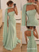 Sage Green One Shoulder Cape Chiffon Mermaid Dress, Ruched Floor Length Formal Gown, PD13912