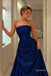 Royal Blue Strapless Ruched Satin Evening Dress, Draped Formal Prom Gown, PD13929