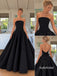 Black Strapless Tube Top A-Line Satin Gown, Simple Minimalist Formal Prom Dress, PD13949