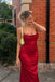 Burgundy Spaghetti Strap Satin Mermaid Gown, Ruched Back Formal Prom Dress, PD13939