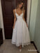 White V-Neck Spaghetti Strap Eyelet Lace Midi Dress, Scalloped Hem A-Line Wedding Guest Dress ,PD13889