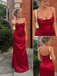 Burgundy Spaghetti Strap Satin Mermaid Gown, Ruched Back Formal Prom Dress, PD13939
