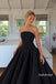 Black Strapless Tube Top A-Line Satin Gown, Simple Minimalist Formal Prom Dress, PD13949