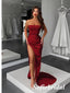 Sexy Soft Satin Off Shoulder Side Slit Mermaid Long Prom Dresses, PD0965