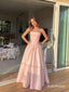 Blush Pink Strapless Pleated Satin A-Line Dress, Tube Top Floor Length Formal Gown, PD13915