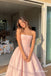 Blush Pink Strapless Pleated Satin A-Line Dress, Tube Top Floor Length Formal Gown, PD13915