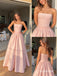 Blush Pink Strapless Pleated Satin A-Line Dress, Tube Top Floor Length Formal Gown, PD13915