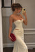 Cream Ivory Strapless Corset Satin Mermaid Dress, Waist Cutout Floor Length Formal Gown,PD13916
