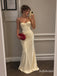 Cream Ivory Strapless Corset Satin Mermaid Dress, Waist Cutout Floor Length Formal Gown,PD13916