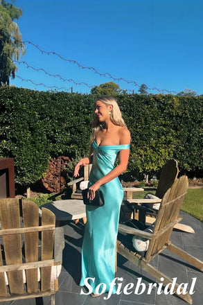 Sexy Soft Satin Off Shoulder Sleeveless Mermaid Maxi Prom Dress, PD01151