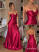 Burgundy Strapless Sweetheart Satin A-Line Dress, Corset Floor Length Formal Gown,PD13917