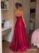 Burgundy Strapless Sweetheart Satin A-Line Dress, Corset Floor Length Formal Gown,PD13917