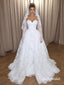 Off Shoulder Sweetheart Lace Ball Gown Wedding Dress, Long Sleeve Corset Bridal Dress, SFWD0153