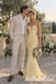 Butter Yellow Chiffon 3D Floral Appliqué Spaghetti Strap Corset Floor Length Mermaid Bridal Gown, SFWD0098