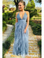 Sexy Tule Spaghetti Straps V-Neck Sleeveless Criss-Cross A-Line Long Prom Dresses, PD01008