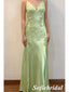 Sexy Soft Satin Spaghetti Straps V-Neck Sleeveless Mermaid Maxi Prom Dress, PD01161