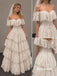 Off Shoulder Sweetheart Tiered Lace Ball Gown Wedding Dress, Ruffle Bridal Gown, SFWD0155
