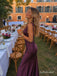 Deep Purple V Neck Satin Mermaid Dress, Sleeveless Wrap Floor Length Formal Gown,PD13892