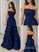 Strapless Satin Mermaid Evening Dress, Ruched Bodice Tiered Ruffle Skirt Formal Prom Gown, PD13958