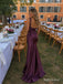 Deep Purple V Neck Satin Mermaid Dress, Sleeveless Wrap Floor Length Formal Gown,PD13892