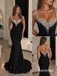 Beaded Spaghetti Strap Mermaid Evening Dress, Deep V Black Formal Gown, PD13965