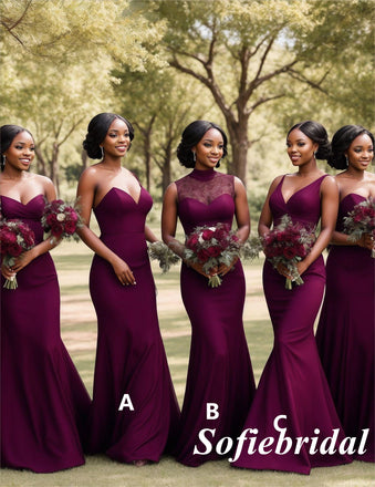 Mismatched FDY Fabric Mermaid Floor Length Bridesmaid Dresses, SFWG00564