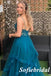 Tulle And Lace Spaghetti Straps V-Neck Sleeveless A-Line Long Prom Dresses, PD0985