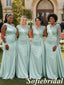 Mint Green Gloss Satin Mismatched Floor Length Mermaid Bridesmaid Gowns, SFWG00646