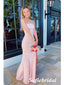 Blush Pink Strapless Soft Satin Mermaid Evening Dress with Side Slit, PD01243