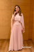 Light Pink Cape Sleeve Chiffon A Line Flowy Evening Dress, PD13970