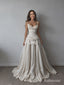 Sweetheart Spaghetti Strap Satin A-Line Wedding Dress, Lace Ruffle Overlay Floor Length Bridal Gown,SFWD0119