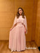 Light Pink Cape Sleeve Chiffon A Line Flowy Evening Dress, PD13970