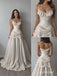 Sweetheart Spaghetti Strap Satin A-Line Wedding Dress, Lace Ruffle Overlay Floor Length Bridal Gown,SFWD0119