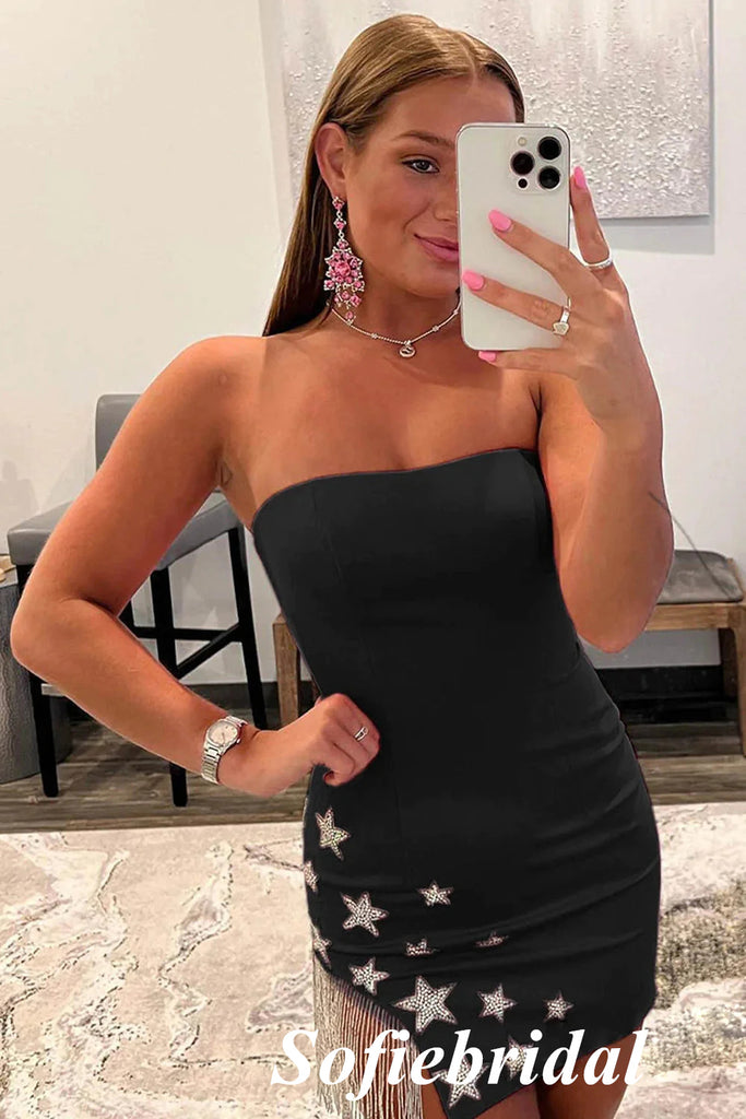 Sexy Black Sweetheart Lace Up Sheath Mini Dresses/ Homecoming Dresses With Star Accessories, HD0250