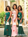 Sexy Dark Green And Pink Soft Satin Lace Beading V-Neck Sleeveless Mermaid Floor Length Bridesmaid Dresses, SFWG00549