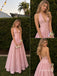 Blush Halter Deep V Satin Ball Gown, A-Line Formal Prom Evening Dress, PD13933