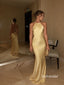 Halter Neck Satin Midi Evening Dress, Backless Slip Champagne Formal Gown, PD13961