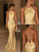 Halter Neck Satin Midi Evening Dress, Backless Slip Champagne Formal Gown, PD13961