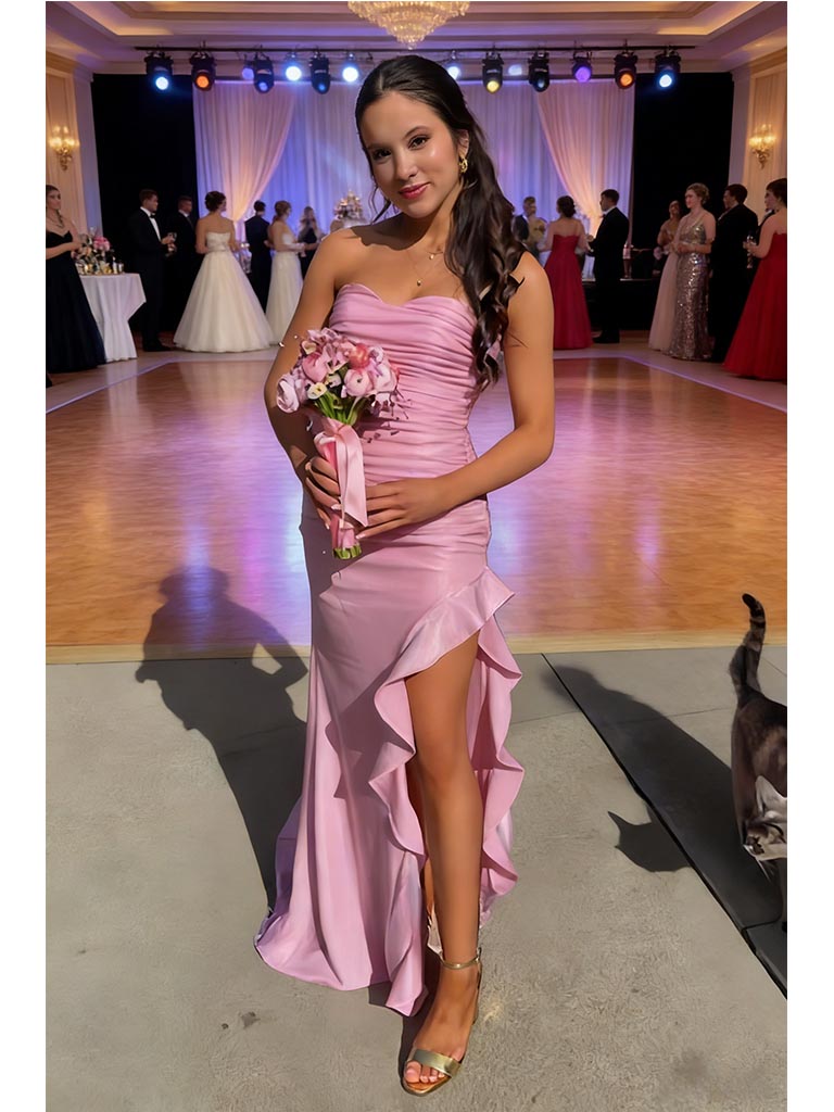 Sexy Soft Satin Sweetheart Sleeveless Ruffled Side Slit Mermaid Maxi Prom Dress/Graduation Dresses, PD01184