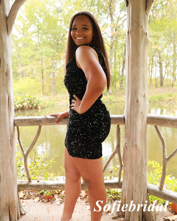 Sexy Sequin One Shoulder Sleeveless Sheath Mini Dresses/ Homecoming Dresses, HD0295