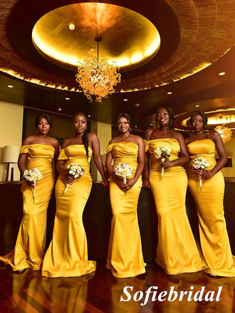 Sexy Soft Satin One Shoulder Sleeveless Mermaid Floor Length Bridesmaid Dresses, SFWG00550