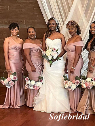 Mismatched Sexy Soft Satin Sleeveless Mermaid Floor Length Bridesmaid Dresses, SFWG00543