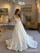 Square Neck Bow Strap Tiered Satin Wedding Dress, Corset Bodice Floor Length A-Line Bridal Gown,SFWD0120